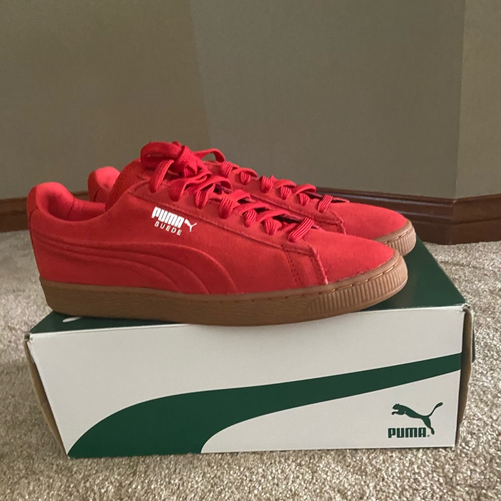 All Red Puma Suede Classics Sneakers